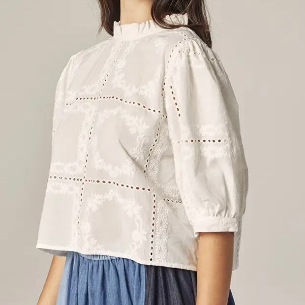 Amente- Puff Sleeve Tie Back Top