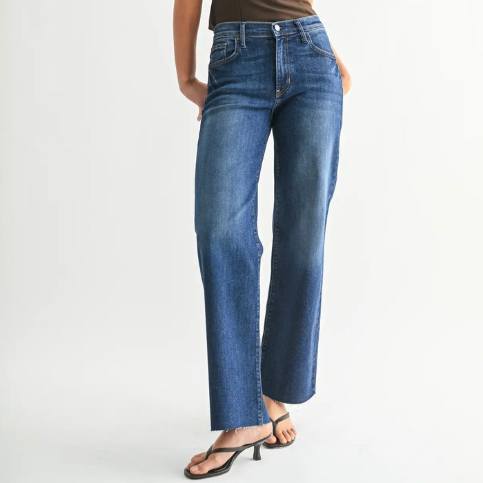 Just Black Denim- Slim Palazzo w/ Scissor Cut Hem - Dark Denim