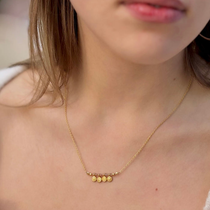 Gold + Peach Moonstone Bar Necklace