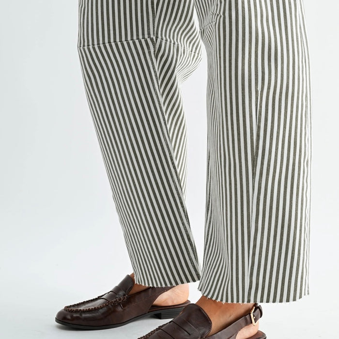 Just Black Denim- Olive Stripe - Barrel Jean w/ Seams