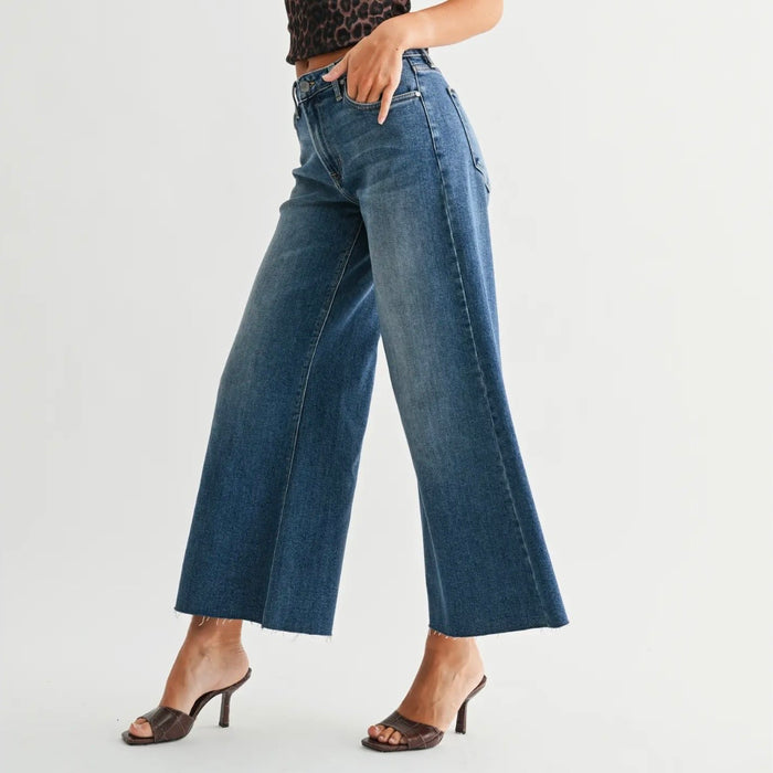 Just Black Denim-Wide Leg Flare Crop /Medium Wash