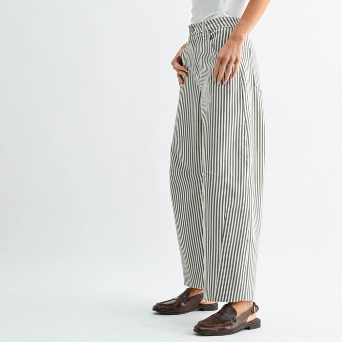 Just Black Denim- Olive Stripe - Barrel Jean w/ Seams