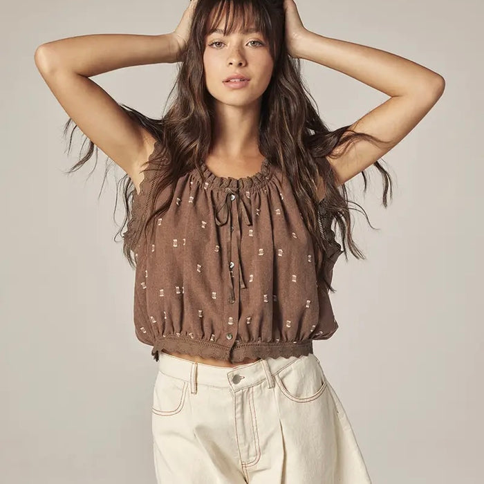 Amente- Button Down Short Blouse Mocha