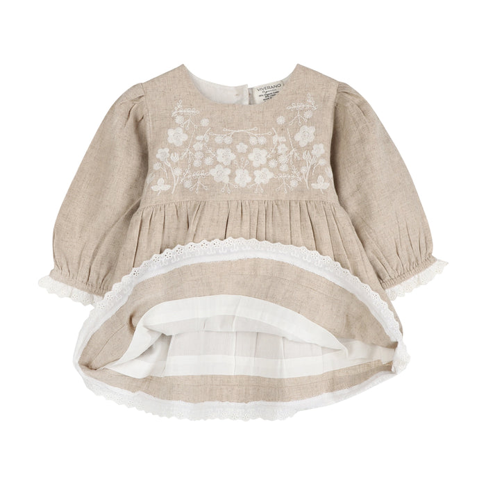 Viverano Organics- Lydia Linen Embroidered Baby Dress & Bloomer Set (Organic)