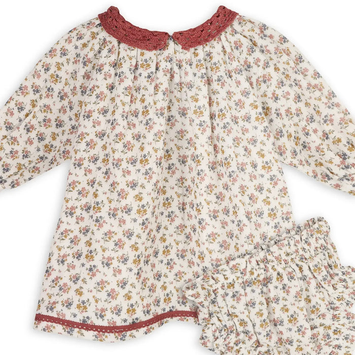 Viverano Organics-Floral Lace Collar Muslin Baby Dress & Bloomer