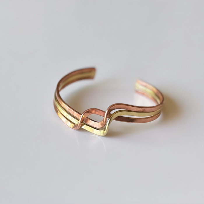 Copper & Brass Metal Wave Cuff