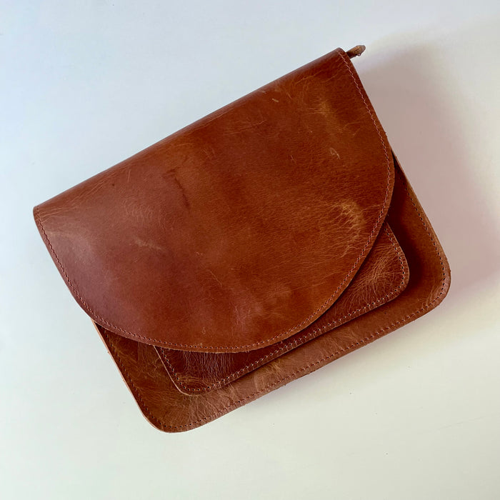 Classic Leather Crossbody- Flora Brown