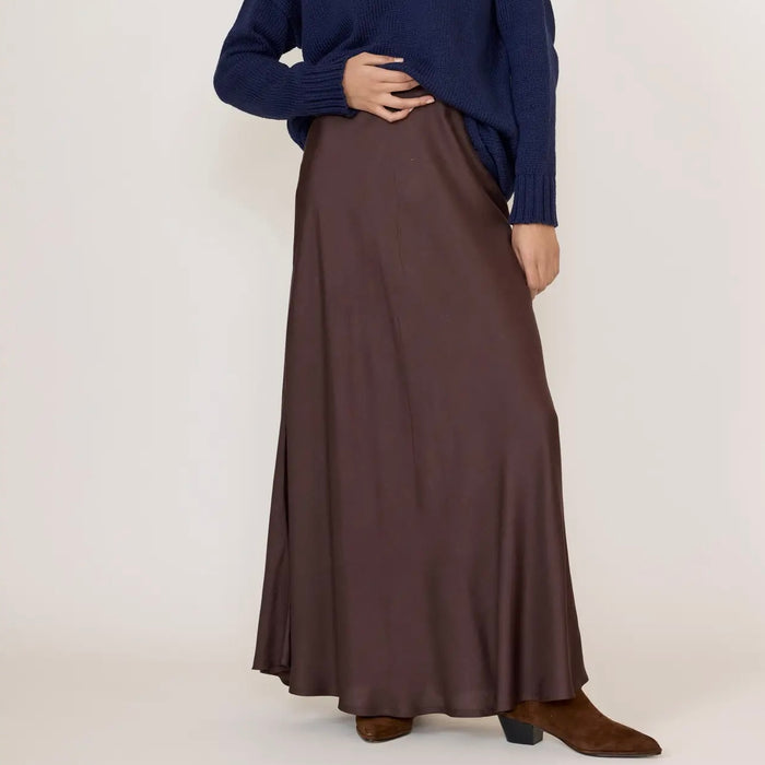 Laude The Label- Bias Maxi Skirt - Chocolate Brown