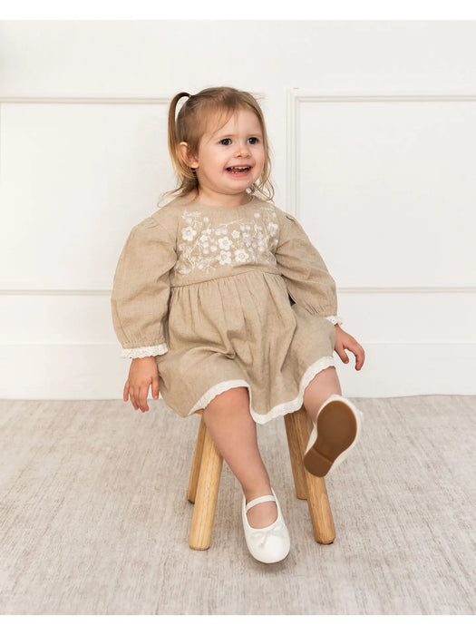 Viverano Organics- Lydia Linen Embroidered Baby Dress & Bloomer Set (Organic)