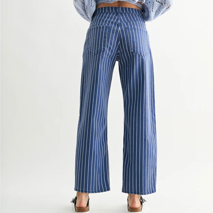 Just Black Denim- Navy Stripe - Barrel Jean