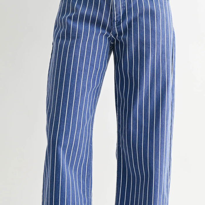 Just Black Denim- Navy Stripe - Barrel Jean