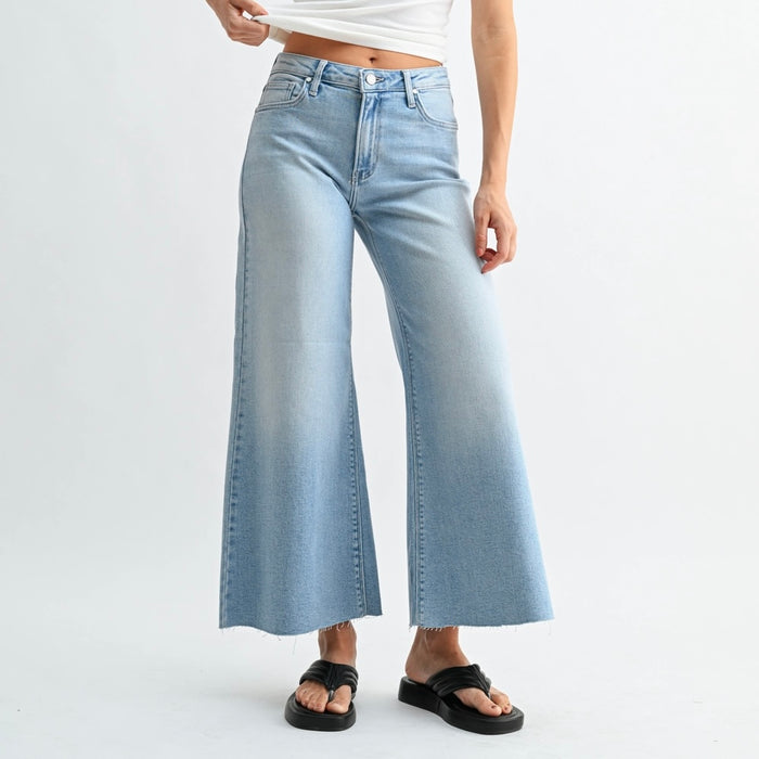 Just Black Denim-Scissor Cut Cropped Wide Leg Flare - Light Wash