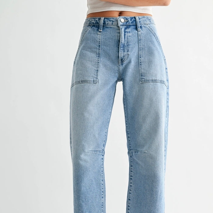 Just Black Denim- Utility Seamed Barrel light wash