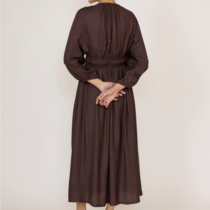 Laude The Label-Gathered Plunge Dress - Chocolate Brown