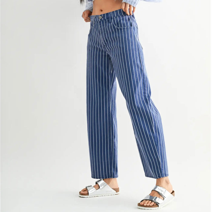 Just Black Denim- Navy Stripe - Barrel Jean