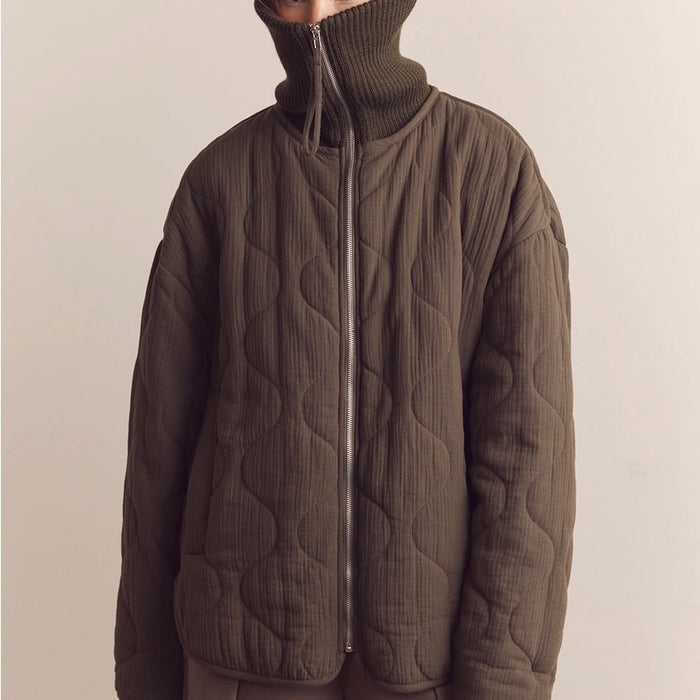 A Mente-High Neck Rib Collar Cotton Quilt Jacket