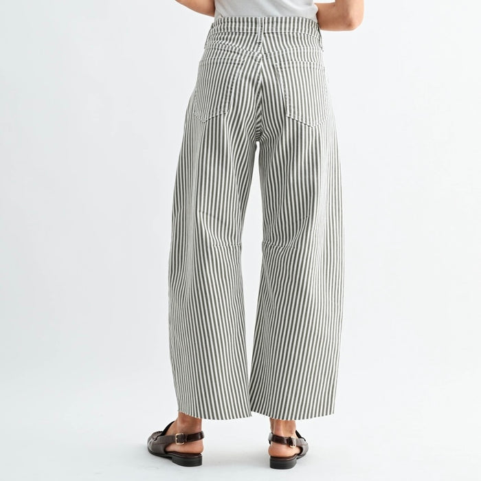 Just Black Denim- Olive Stripe - Barrel Jean w/ Seams