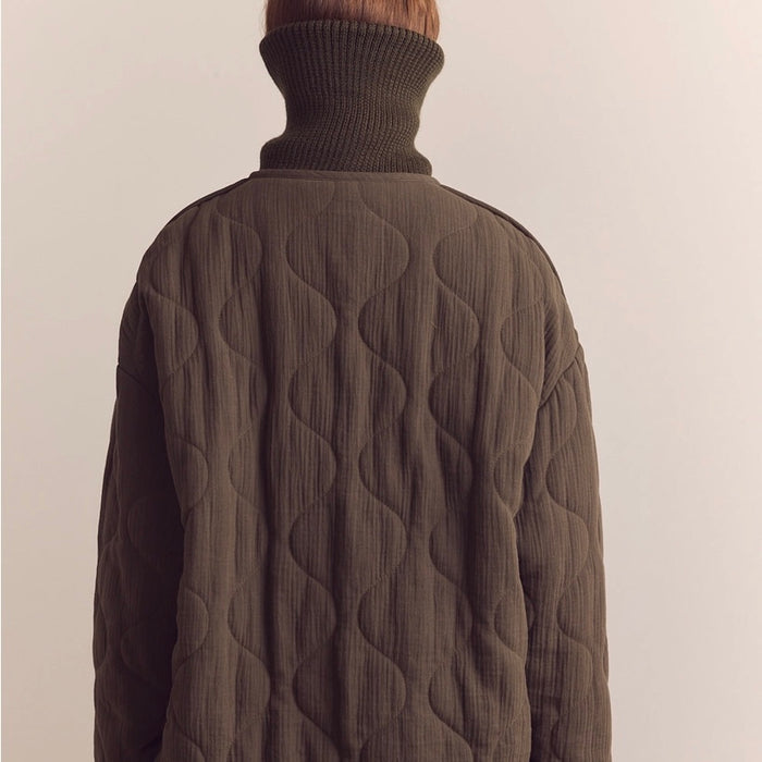 A Mente-High Neck Rib Collar Cotton Quilt Jacket