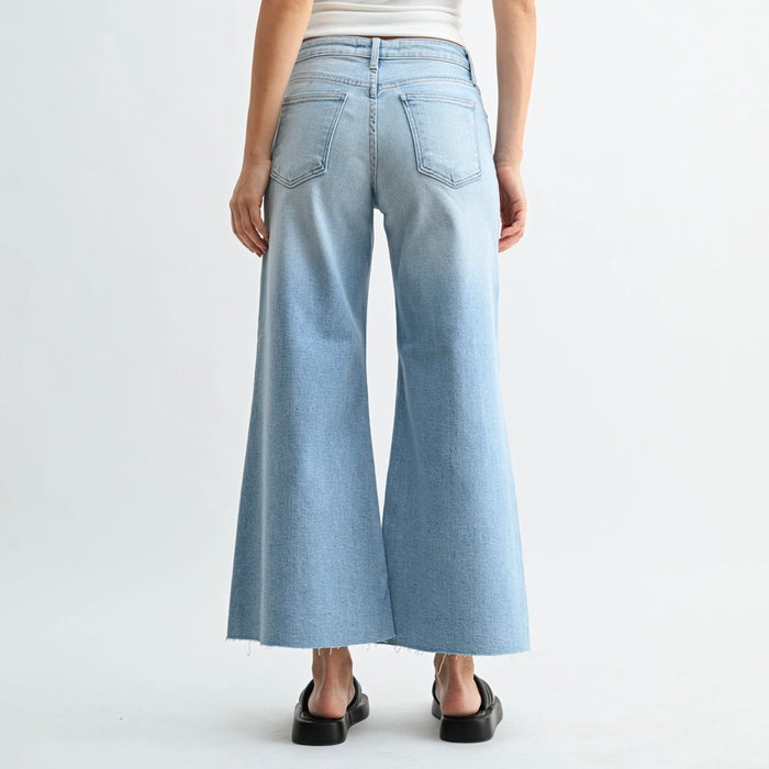 Just Black Denim-Scissor Cut Cropped Wide Leg Flare - Light Wash