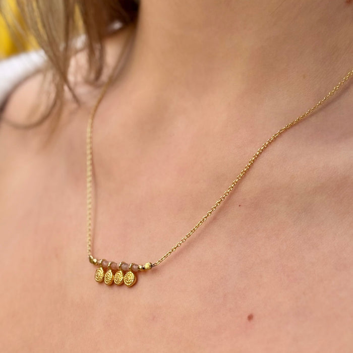 Gold + Peach Moonstone Bar Necklace