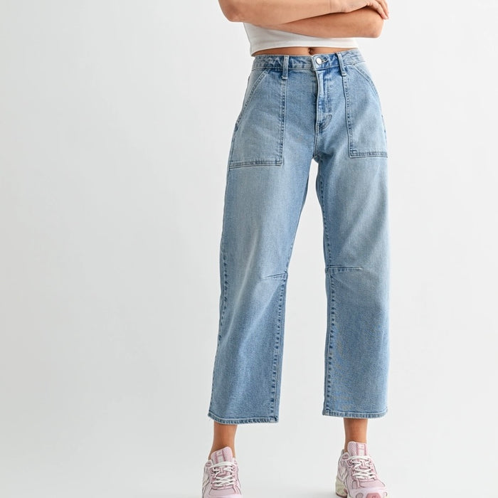 Just Black Denim- Utility Seamed Barrel light wash