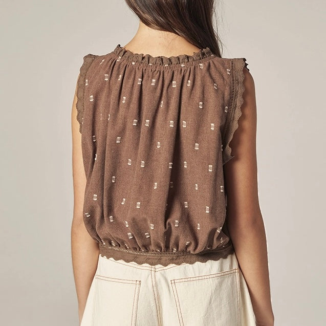 Amente- Button Down Short Blouse Mocha