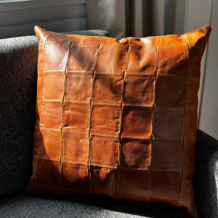 Patchwork Leather Pillow Cover