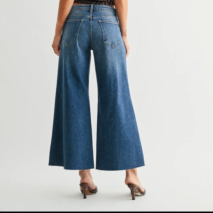 Just Black Denim-Wide Leg Flare Crop /Medium Wash