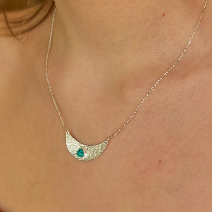 Crescent + Turquoise Stone Necklace