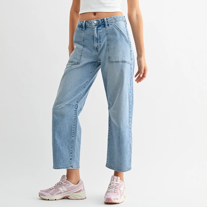 Just Black Denim- Utility Seamed Barrel light wash