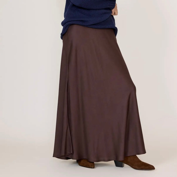 Laude The Label- Bias Maxi Skirt - Chocolate Brown