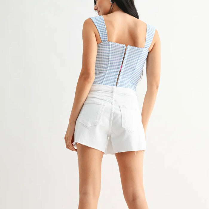 Just Black Denim- Mid Rise Stretch Short Optic White