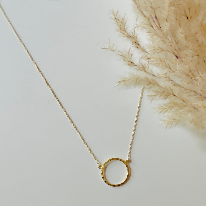 Hammered Circle Gold Plate/Sterling Necklace