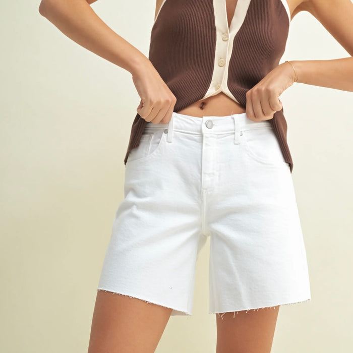 Just Black Denim- Bermuda Short w/ Raw Hem - Optic Whtie