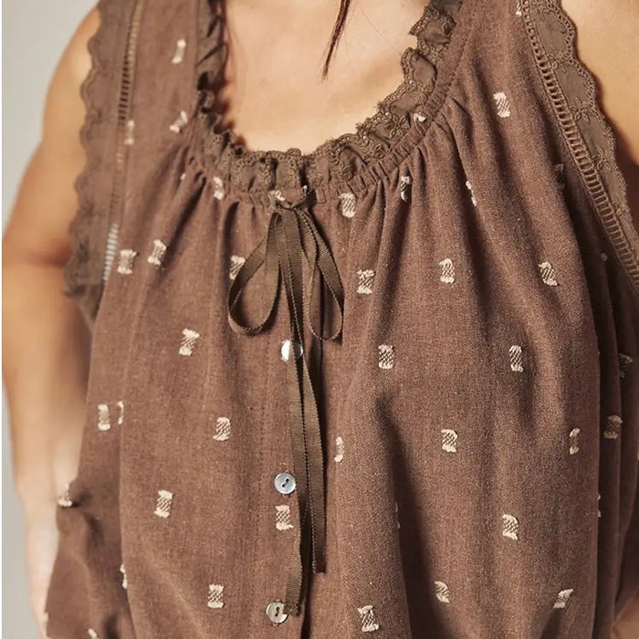 Amente- Button Down Short Blouse Mocha