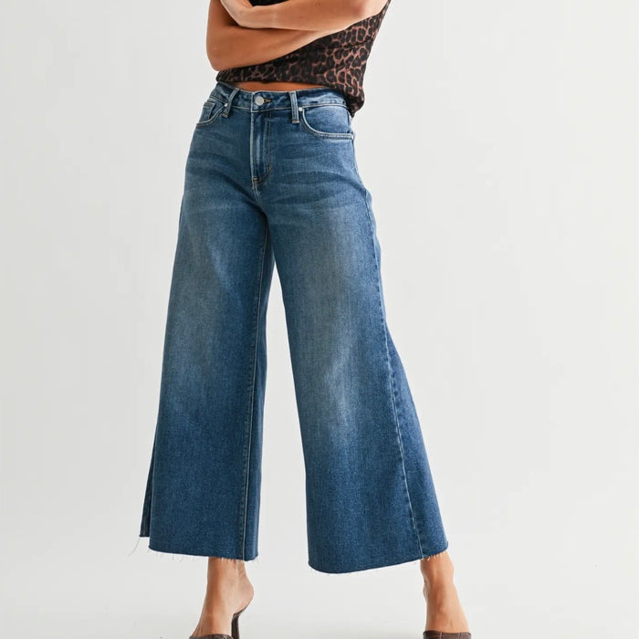 Just Black Denim-Wide Leg Flare Crop /Medium Wash