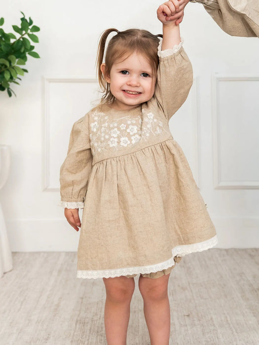 Viverano Organics- Lydia Linen Embroidered Baby Dress & Bloomer Set (Organic)