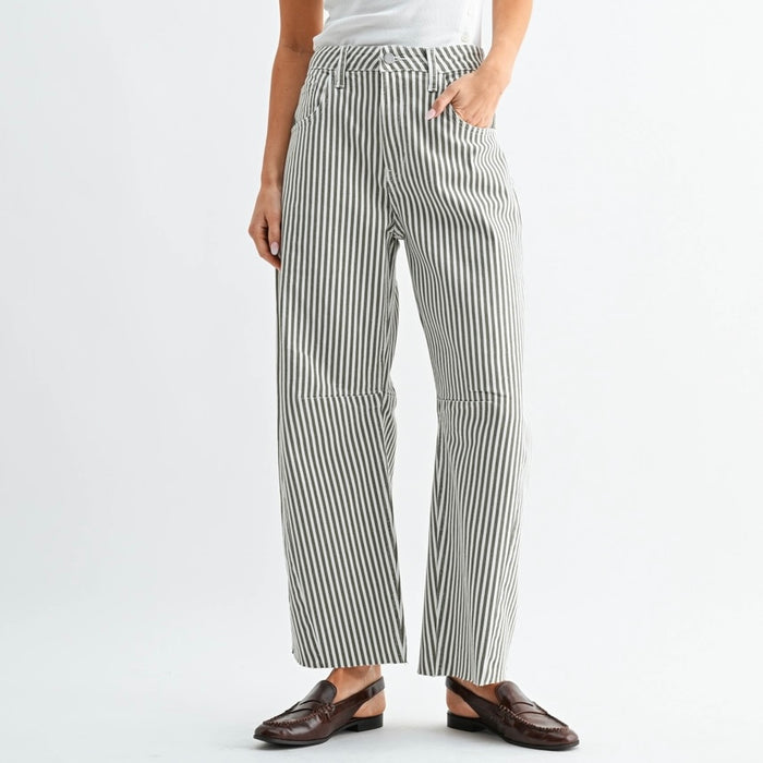 Just Black Denim- Olive Stripe - Barrel Jean w/ Seams