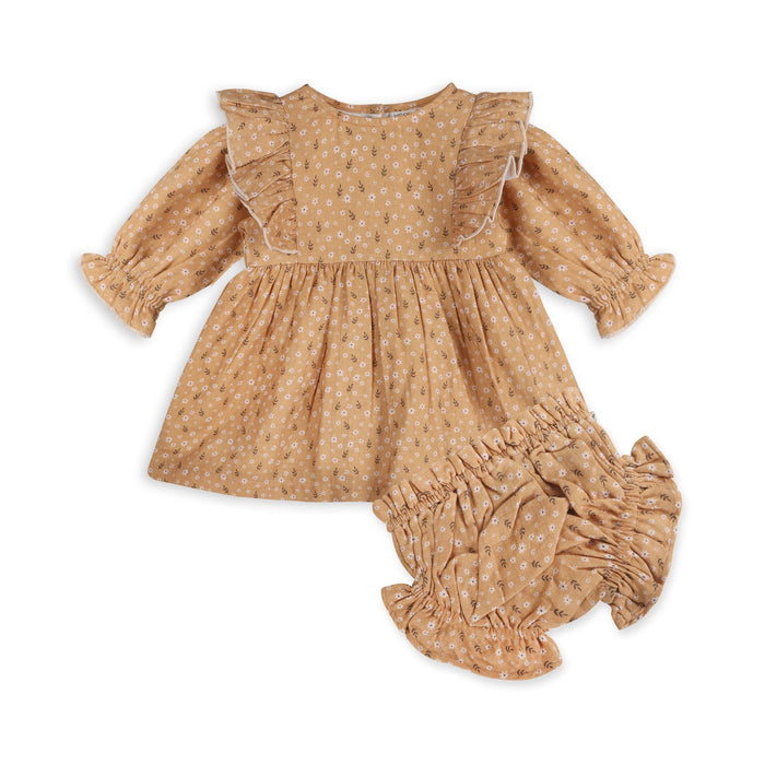 Viverano Organics- Floral Ruffle Baby Dress & Bloomer (Organic Muslin)