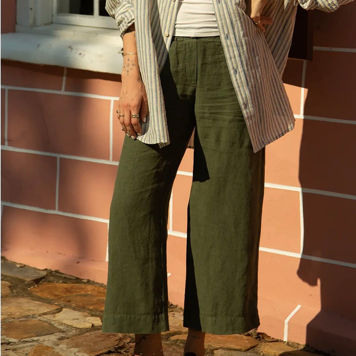 LA Relaxed- Washed Linen Trouser Olive