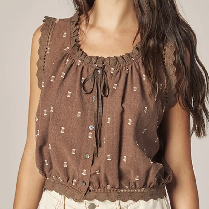 Amente- Button Down Short Blouse Mocha