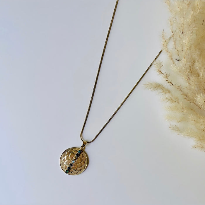 Stone & Lotus Brass medallion Pendant