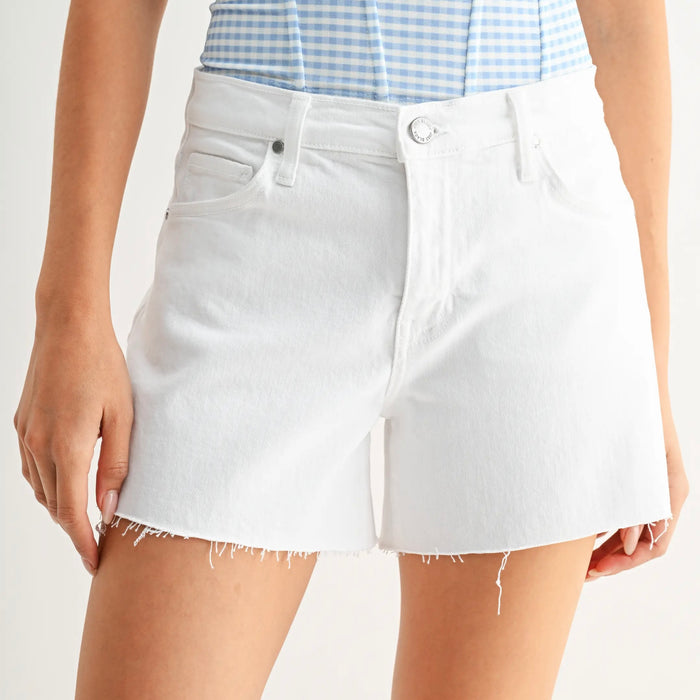 Just Black Denim- Mid Rise Stretch Short Optic White