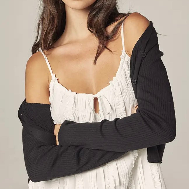 Amente- V-Neck Cotton Line Rib Cardigan