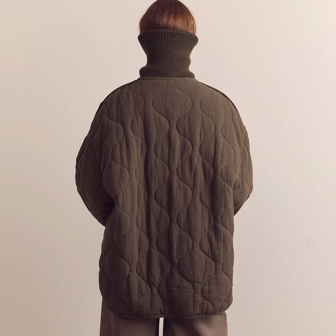 A Mente-High Neck Rib Collar Cotton Quilt Jacket