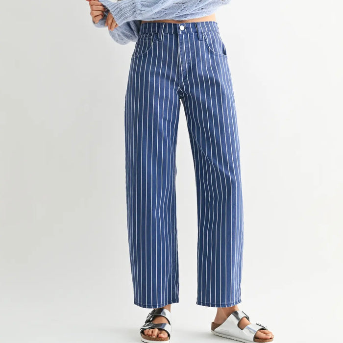 Just Black Denim- Navy Stripe - Barrel Jean