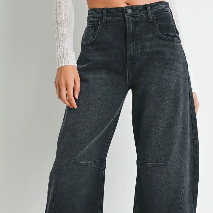 Just Black Denim- Barrel Jean w/ Seams Black