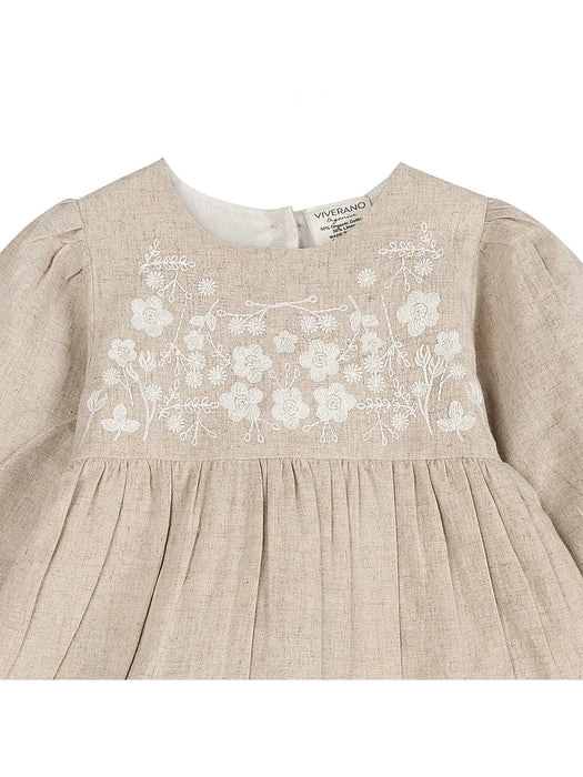 Viverano Organics- Lydia Linen Embroidered Baby Dress & Bloomer Set (Organic)