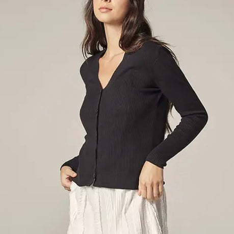 Amente- V-Neck Cotton Line Rib Cardigan