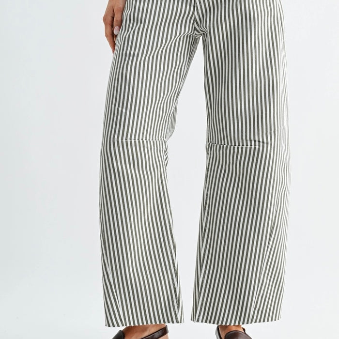 Just Black Denim- Olive Stripe - Barrel Jean w/ Seams